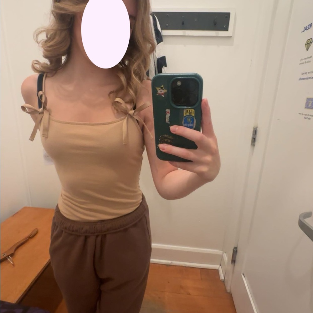 Tan Bow Strap Tank Top